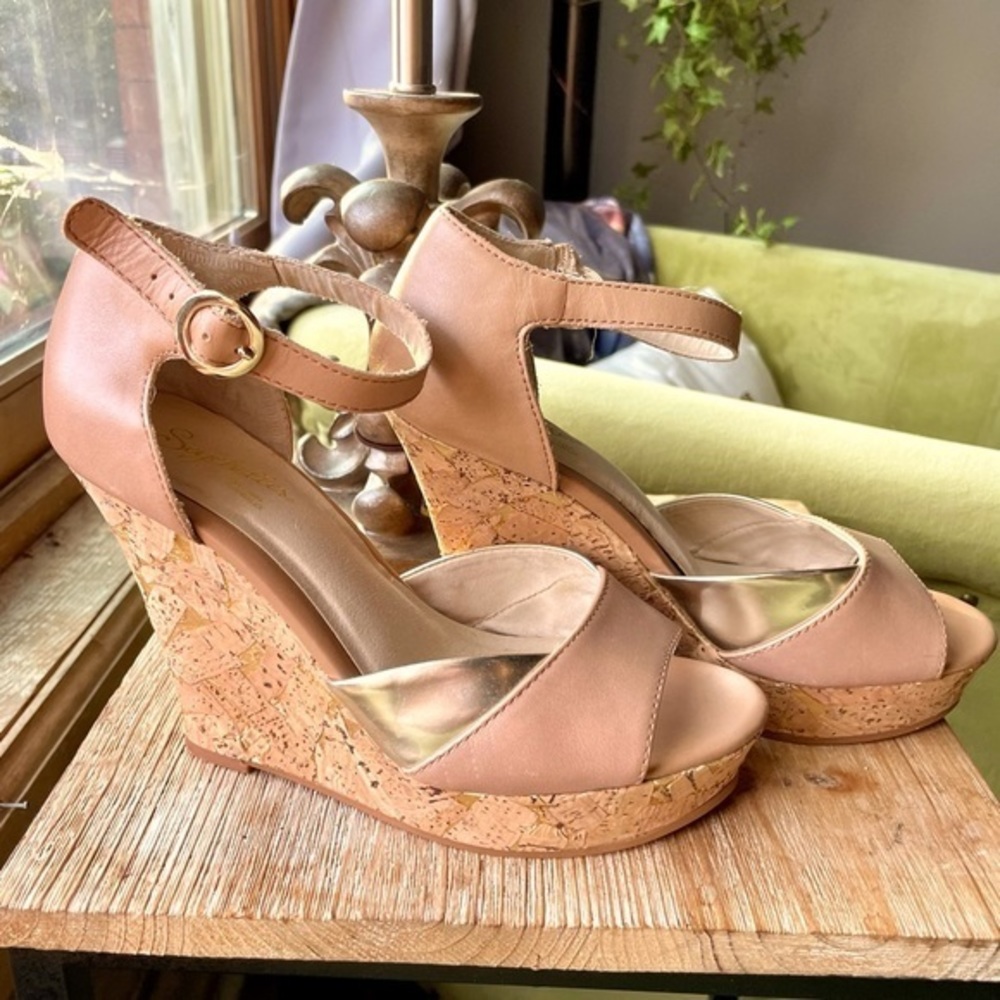 Seychelles Beige Nude Wedges with Cork Heel
